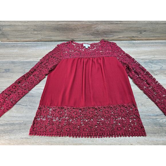 Women's Vicki Wayne Pullover Lace Crocheted Long Sleeve Semi Sheer Blouse - Picture 1 of 7